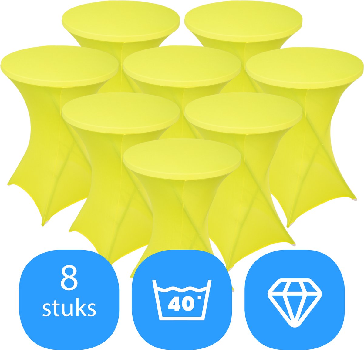 Statafelrok Geel x 8 – ∅80-85 x 110 cm – Stretch 8 stuks – Tafelrok voor Statafel – Geschikt voor Horeca Evenementen | Sta Tafel Hoes | Staantafelhoes | Cocktailparty | Trouwerij
