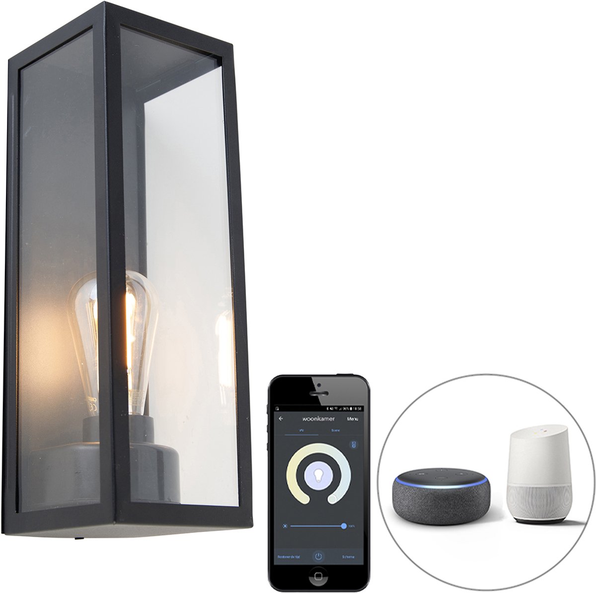 QAZQA rotterdam - Moderne LED Smart Wandlamp incl. wifi voor buiten - 1 lichts - L 12.2 cm - Zwart - Buitenverlichting