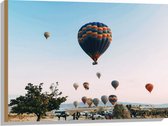 Hout - Veel Luchtballonnen in Licht Roze met Blauwe Lucht - 80x60 cm - 9 mm dik - Foto op Hout (Met Ophangsysteem)