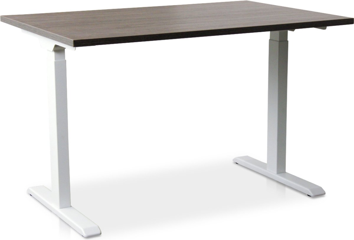 Zit-sta bureau snelslinger verstelbaar - MRC FAST FLEX | 140 x 80 cm | frame wit - blad bruin eiken
