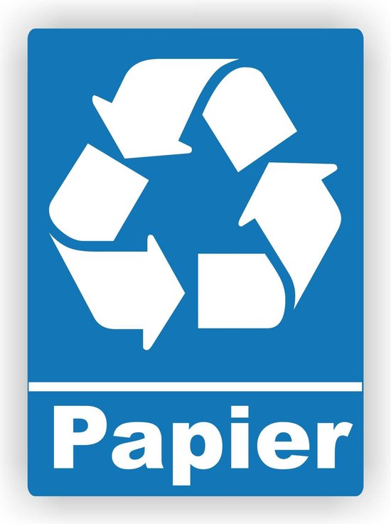 Recycling logo papier afval sticker kleur blauw