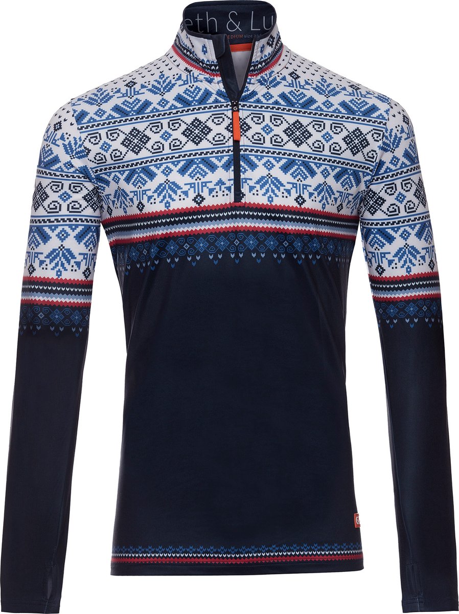 Gareth & Lucas Skipully The Fifteen Heren 100% Gerecycled Polyester Midlayer Sportshirt Wintersport Blauw