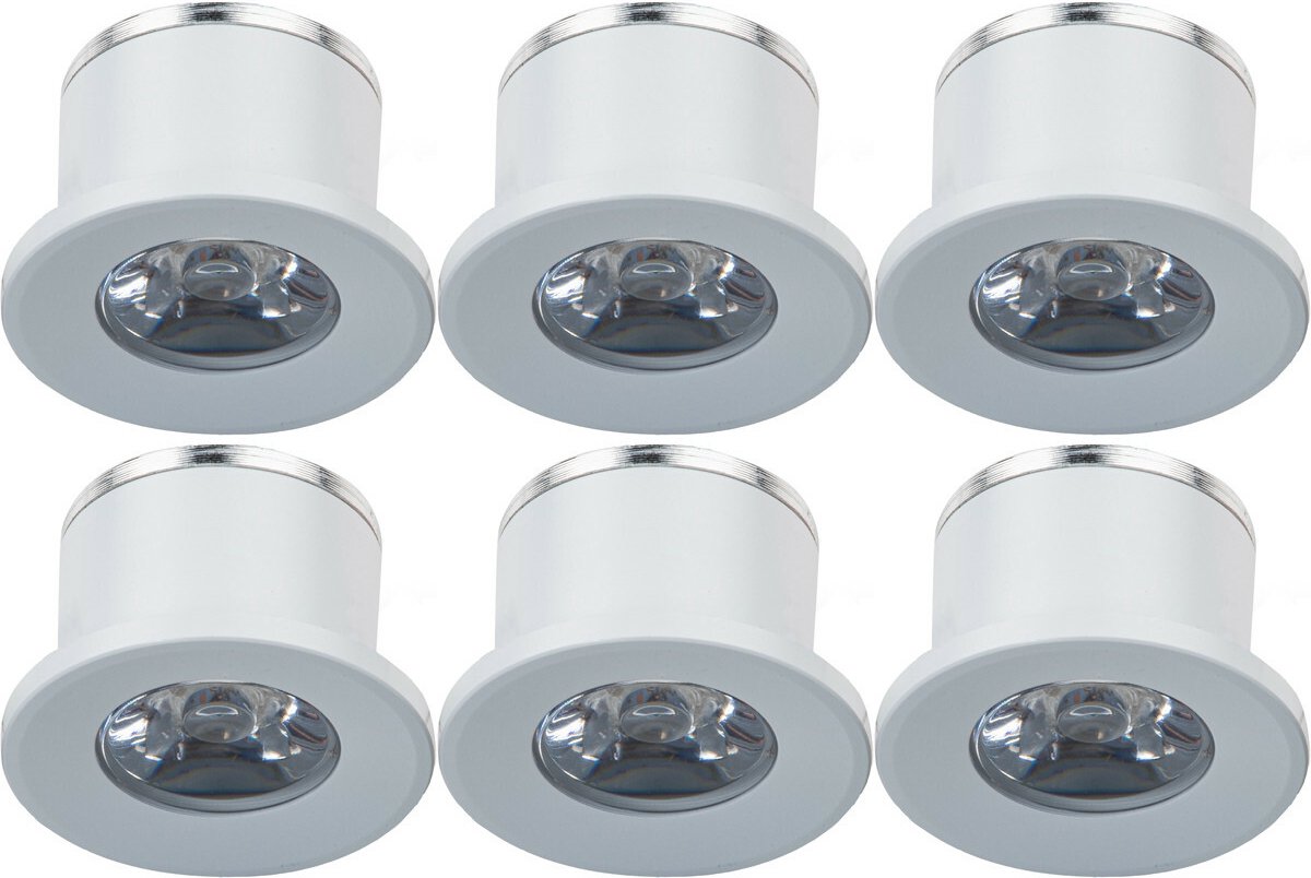 LED Veranda Spot Verlichting 6 Pack - Velvalux - 1W - Warm Wit 3000K - Inbouw - Dimbaar - Rond - Mat Wit - Aluminium - Ø31mm