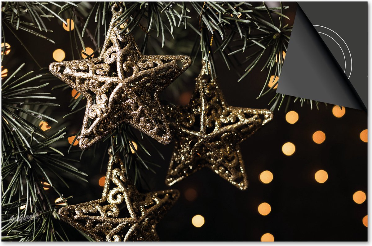 Inductie beschermer 59x52 - afdekplaat inductie mat - Dietrix Kookplaat beschermer - DELUXE - Feestdagen - Gouden sterren in kerstboom