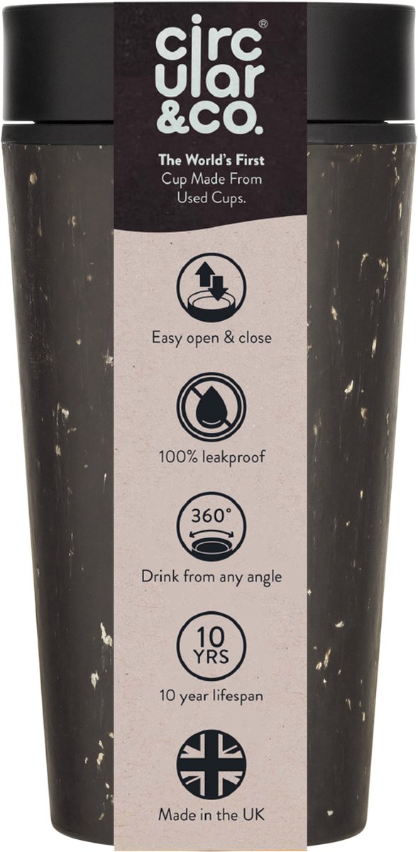 Circular&Co. herbruikbare to go koffiebeker (rCUP) zwart/zwart 12oz/340ml
