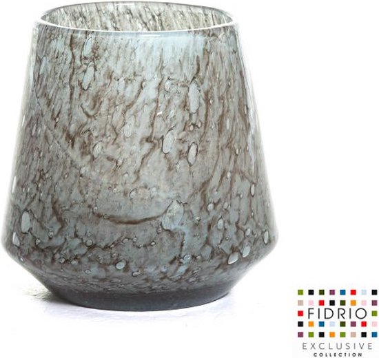 Design Vaas Eden - Fidrio ROCKY GREY - glas, mondgeblazen bloemenvaas - diameter 17 cm hoogte 22 cm