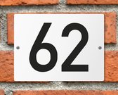 Huisnummerbord wit - Nummer 62 - standaard - 16 x 12 cm - schroeven - naambord - nummerbord - voordeur