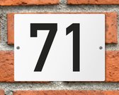 Huisnummerbord wit - Nummer 71 - standaard - 16 x 12 cm - schroeven - naambord - nummerbord - voordeur