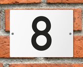 Huisnummerbord wit - Nummer 8 - standaard - 16 x 12 cm - schroeven - naambord - nummerbord - voordeur