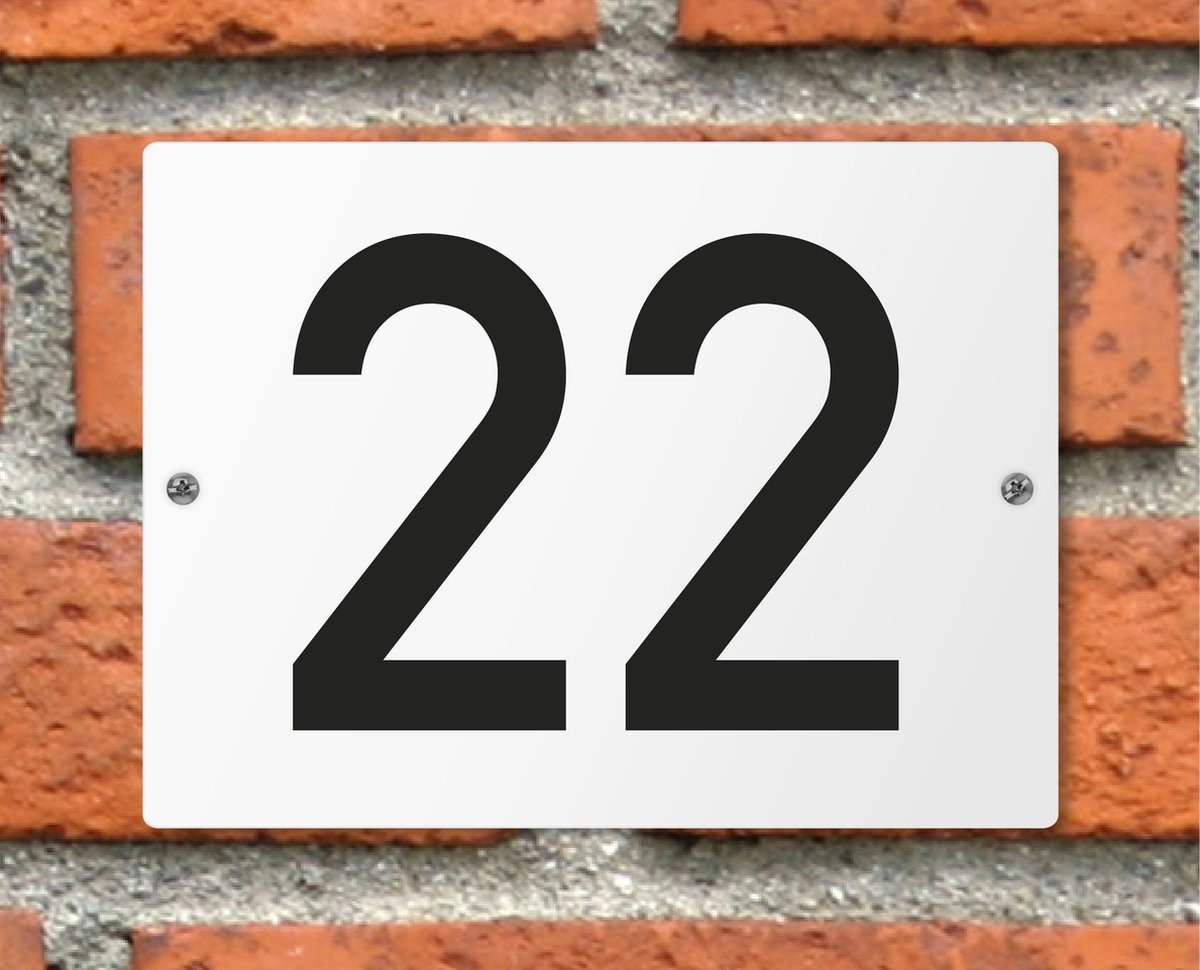 Huisnummerbord wit - Nummer 22 - standaard - 16 x 12 cm - schroeven - naambord - nummerbord - voordeur