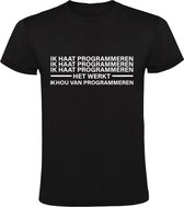 Ik haat en hou van programmeren Heren T-shirt | computer | pc | programmeur | ontwikkeling | techniek | techno | Zwart