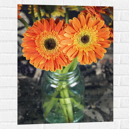Muursticker - Oranje Gerbera Jamesonii Bloemen - 60x80 cm Foto op Muursticker