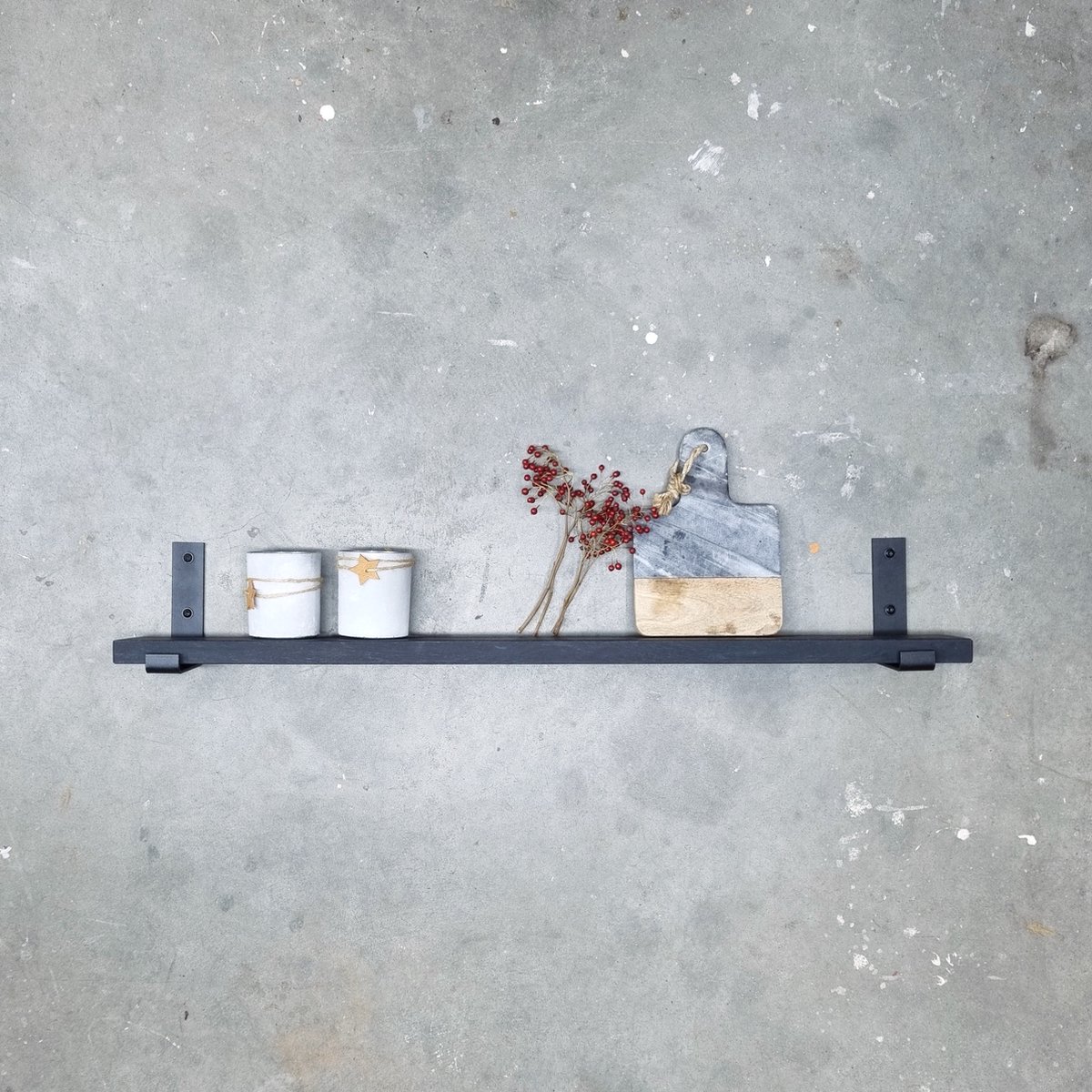GoudmetHout Wandplank Industrieel - 40 x 10 cm Muurplank - Zwart Eiken Hout - Decoratie Wandrek & Boekenrek - Hangplank Keuken - Wall Shelf + 2 Mat Zwarte Plankdragers van Staal Zwart - Mat zwart - 10 cm
