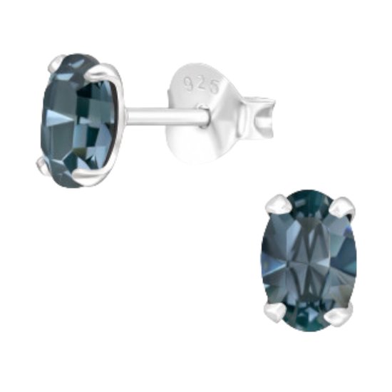 Oorstekers - oorbellen - 925 sterling zilver - silver - kristal - kleur Denim Blue - 4 mm