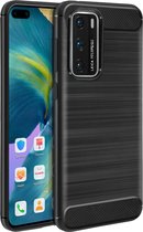 Geschikt voor Huawei P40 Versterkt Soft Case met geborsteld effect zwart