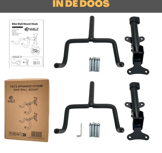 W&Z WallMount Fietsdrager - Ophangbeugel - Muurbeugel fiets - Fietsbeugel - opbergbeugel - ophangsysteem - 2 stuks van W&Z® — afbeelding 5