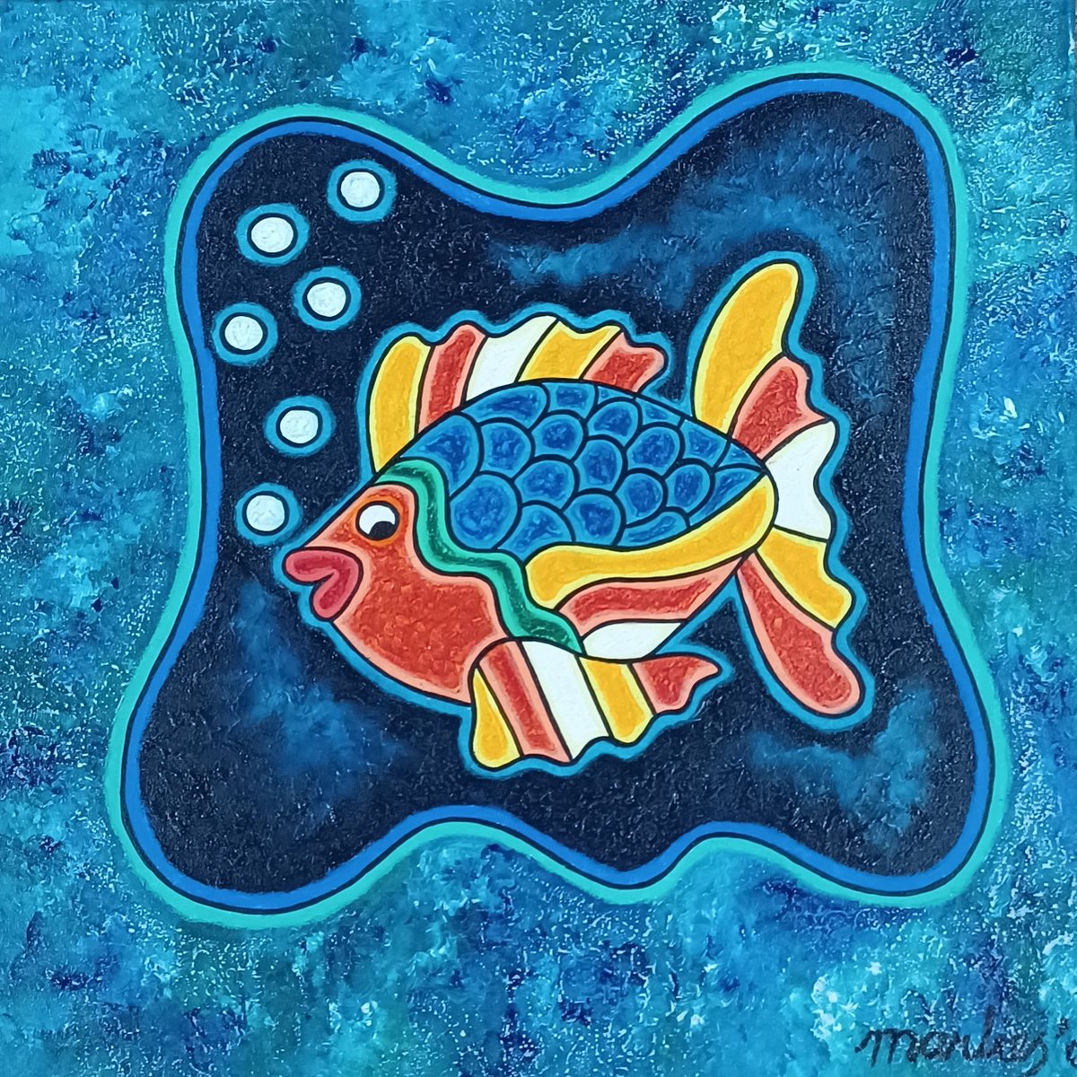 Origineel Schilderij Marlies van Wezel - Guppie Rechts 50 x 50 cm