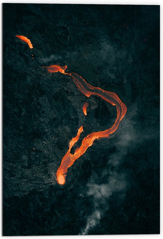 Dibond - Bovenaanzicht van Lava in Cirkelvorm - 70x105 cm Foto op Aluminium (Wanddecoratie van metaal)