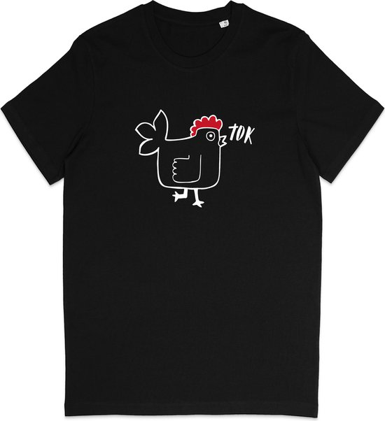 T Shirt Heren - T Shirt Dames - Minimalistische Kip Illustratie - Zwart - M