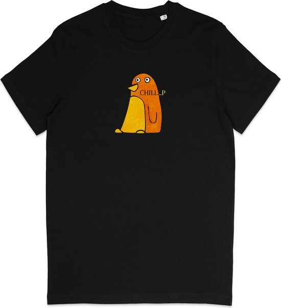 T Shirt Heren - T Shirt Dames - Grappige Vogel Illustratie Chill - Zwart - M