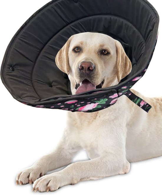 Luxe beschermkraag Voor honden - Roosjes - Maat L - Verstelbaar 35-45 cm - Hondenkraag - Hondenkap