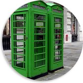 WallClassics - Plaque Mousse PVC Cercle Mural - Cabines Téléphoniques Vertes - Photo sur Cercle Mural 50x50 cm (avec système d'accrochage)