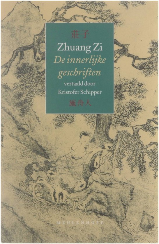 Boekomslag met de titel 'Zhuang Zi De innerlijke geschriften'. Een illustratie van een zittende figuur onder een boom.