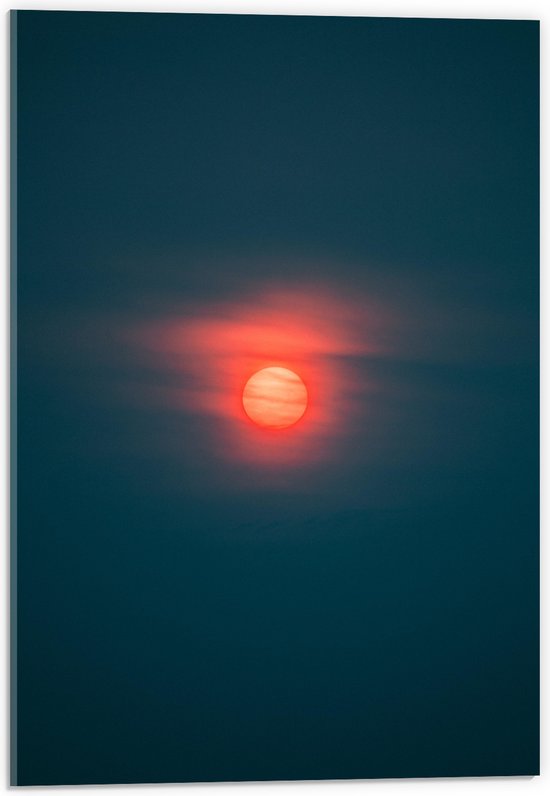 WallClassics - Acrylglas - Rode Maan achter Wolken - 40x60 cm Foto op Acrylglas (Wanddecoratie op Acrylaat)