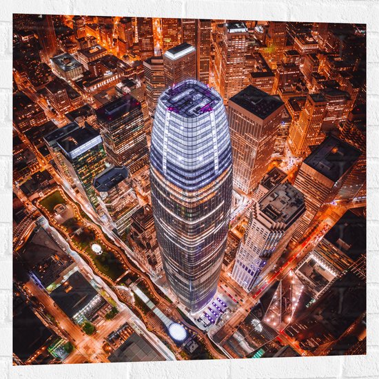 WallClassics - Muursticker - De Salesforce Tower vanaf boven - 80x80 cm Foto op Muursticker