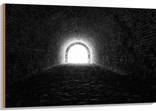 WallClassics - Hout - Donkere Tunnel - 120x80 cm - 9 mm dik - Foto op Hout (Met Ophangsysteem)