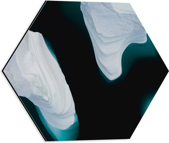 Dibond Hexagon - IJsrotsen in het Water - 40x34.8 cm Foto op Hexagon (Met Ophangsysteem)