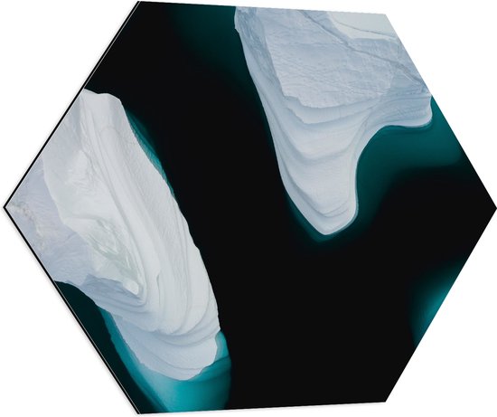 Dibond Hexagon - IJsrotsen in het Water - 70x60.9 cm Foto op Hexagon (Met Ophangsysteem)