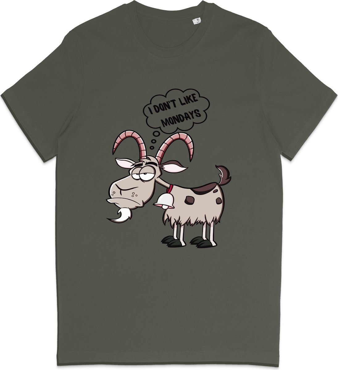 T Shirt Heren - Dames T Shirt - Cartoon Geit - Ik Hou Niet Van Maandagen - Khaki Groen - L