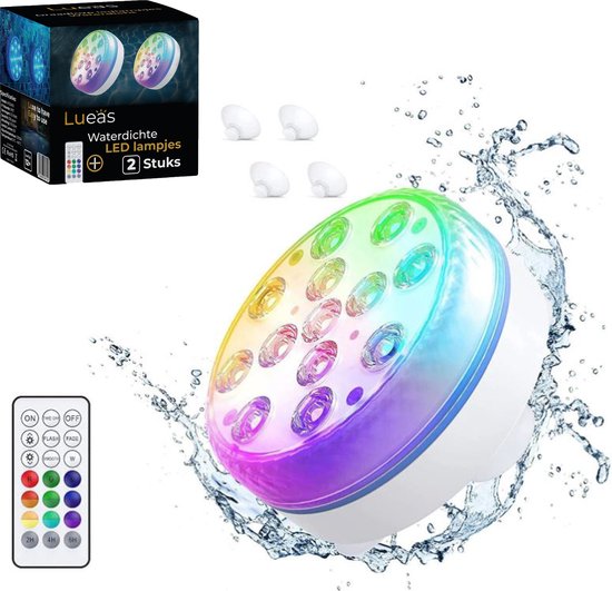 Lueas® 2 stuks Draadloze Ledlampjes Waterdicht- Zwembadverlichting - met Afstandbediening - op Batterijen - RGB - Dimbaar