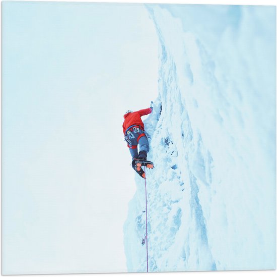 Vlag - Man aan het Ijsklimmen - 50x50 cm Foto op Polyester Vlag