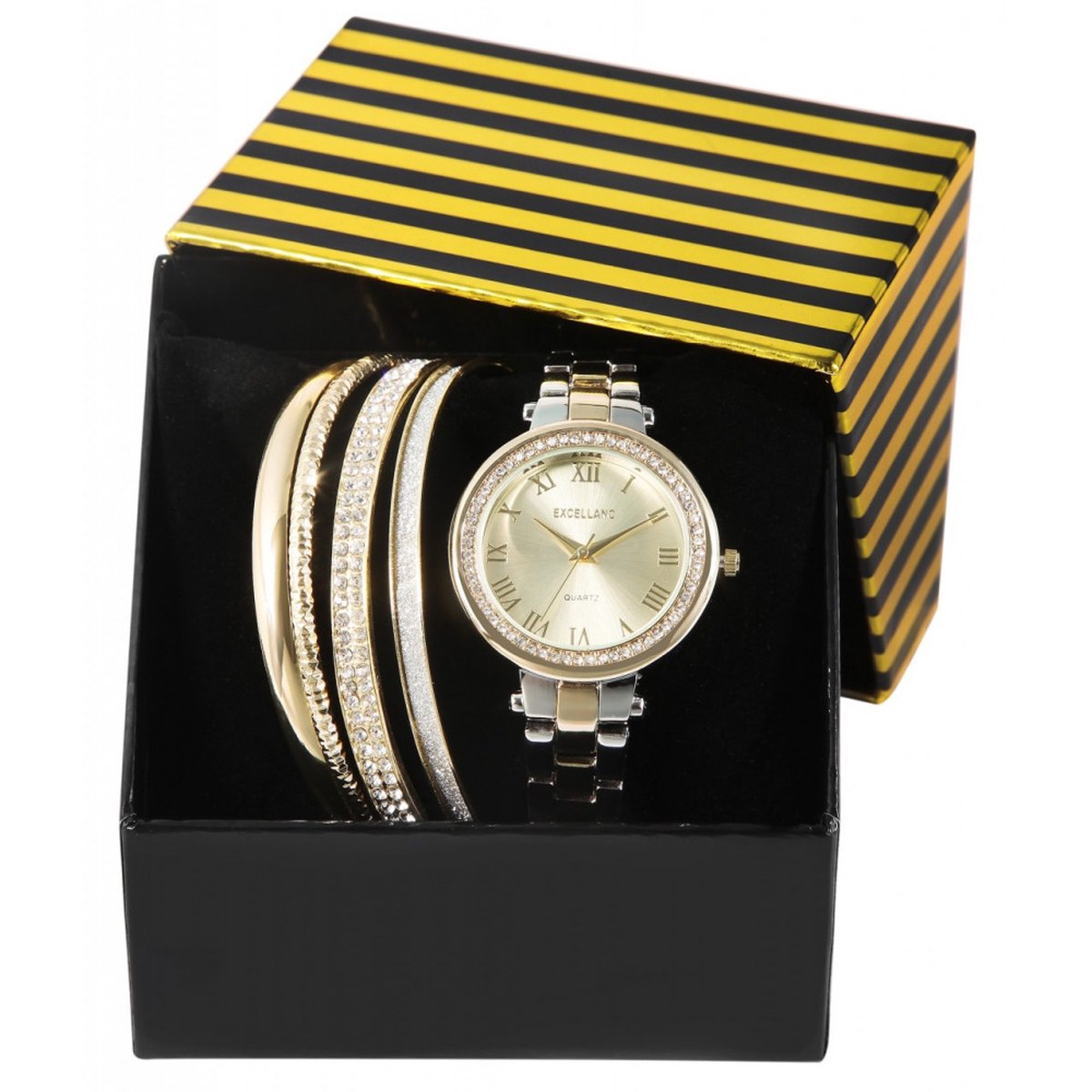 Excellanc dames sieraden set , horloge met 4 armbanden ,goud/zilver kleurig