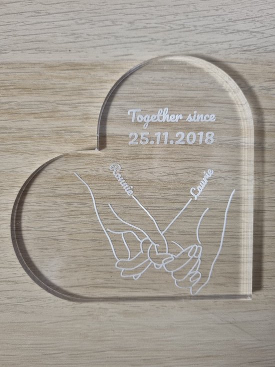 LBM - ''together since'' gepersonaliseerd hart - 10 cm - incl. luxe cadeaudoosje