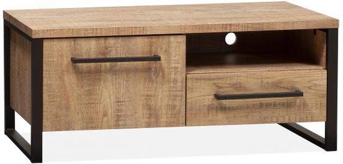 Cothen TV-meubel Klein - TV Kast - Industrieel - Houtlook - Zwarte porten