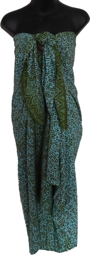 Pareo, sarong, hamamdoek, saunadoek, wikkeldoek exclusief, lengte 115 cm breedte 180 cm figuren kleuren groen.