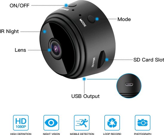 A9 WiFi 1080P HD de vision nocturne caméra sans fil IP, Hidden Camer