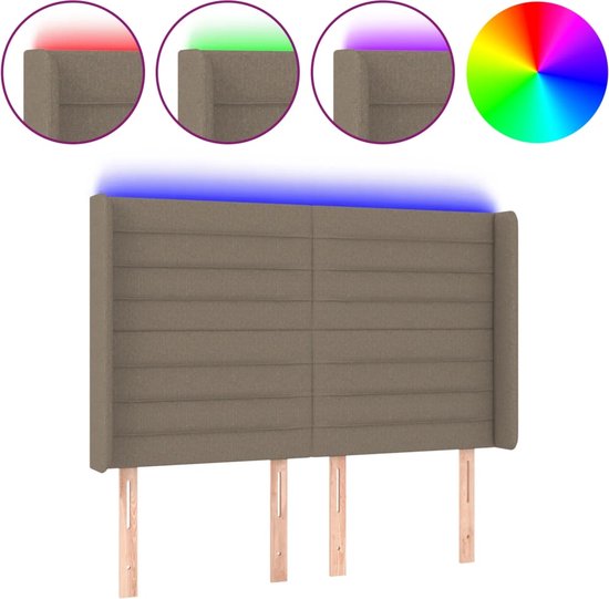 vidaXL Tête de lit - Tête de lit Éclairage LED - 147x16x118/128 cm - Taupe - Partie lit