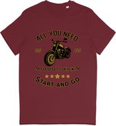 T Shirt Heren - Motorrijder - Biker - Bordeaux Rood- L
