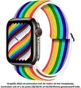 Subtiel Regenboog Kleurige Verstelbare Elastische Nylon Horloge Band geschikt voor Apple Watch 1, 2, 3, 4, 5, 6, 7, SE & Nike+, 38mm, 40mm & 41mm "Vrouwenbreedte" Series – Maat: zie maatfoto - Zacht Geweven Nylon - 38 mm, 40 mm en 41 mm