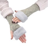 Lichtgrijze Polswarmers met bont - Vingerloze handschoenen Dames