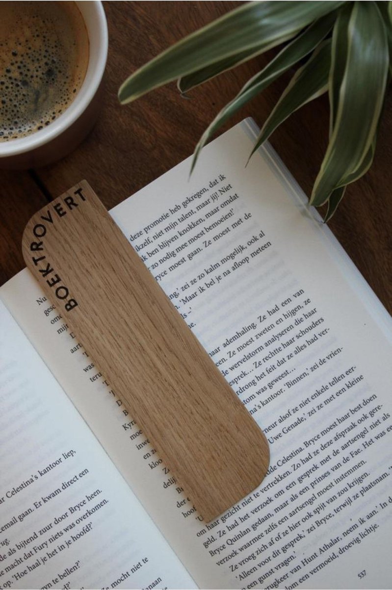 Houten boekenlegger - Boektrovert - Eikenhout - Bladwijzer van hout - Luxe boekenlegger