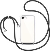 iPhone SE 2022 / SE 2020 / 8 / 7 Hoesje met Koord - Back Cover Siliconen Case Transparant Hoes Zwart