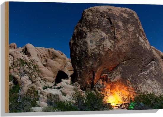 Hout - Grote Rots in de Nacht - Californië - 75x50 cm - 9 mm dik - Foto op Hout (Met Ophangsysteem)