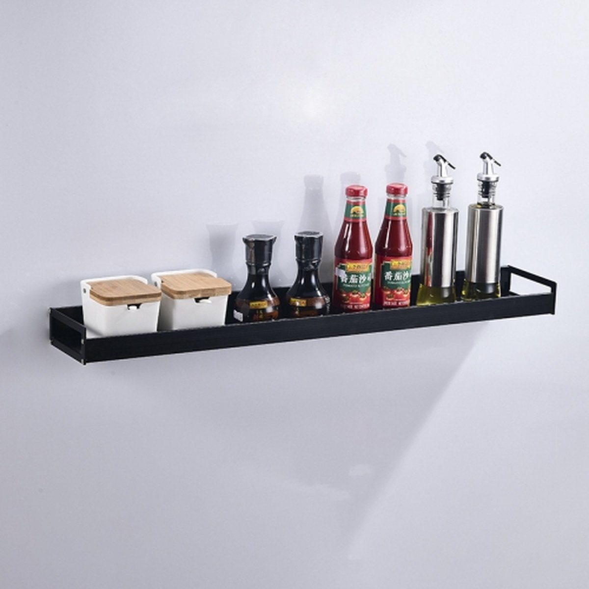 60cm keuken multifunctionele muur opknoping houder kruiden opbergrek (zwart)