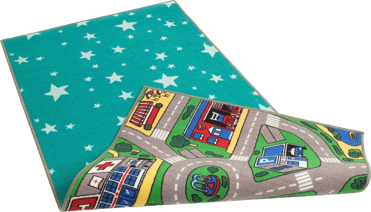Dubbelzijdig speelkleed city en sterren 140x200cm