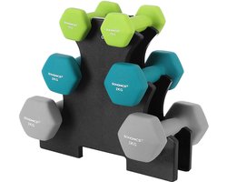 Dumbells - Halterset - Gewichten - Dumbells set - Gewichten fitness - Met halterstandaard - Inclusief 12 kg gewichten - Meerkleurig - Zwart